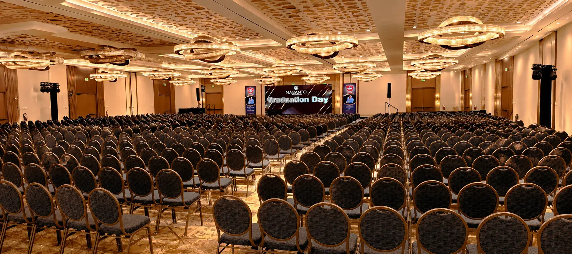 Corporate banquet event stage with premium lighting